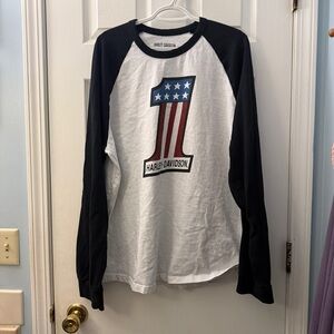 Harley Davidson Shirt Mens XL White Black Long Sleeve #1 Race Raglan Graphic Top